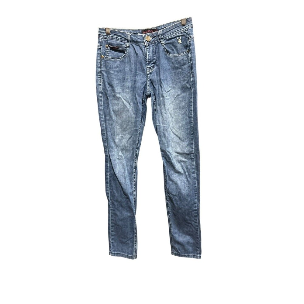 Playboy Jeans Size 26 Skinny Leg Dark Wash Y2K Vibes Denim Bunny 2000s Glam